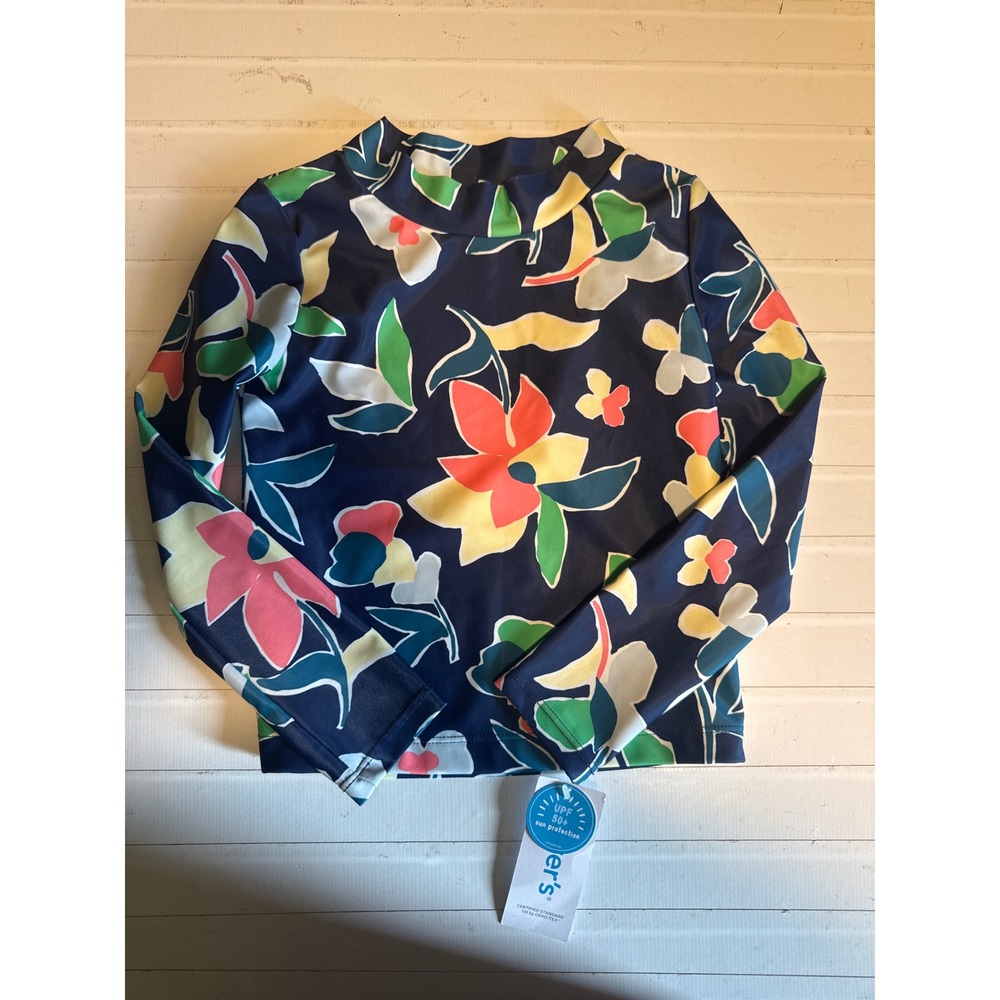 Carter's Girls Navy Blue Floral Long Sleeve Rash Guard Swim Top UPF 50+ Size‎ 5